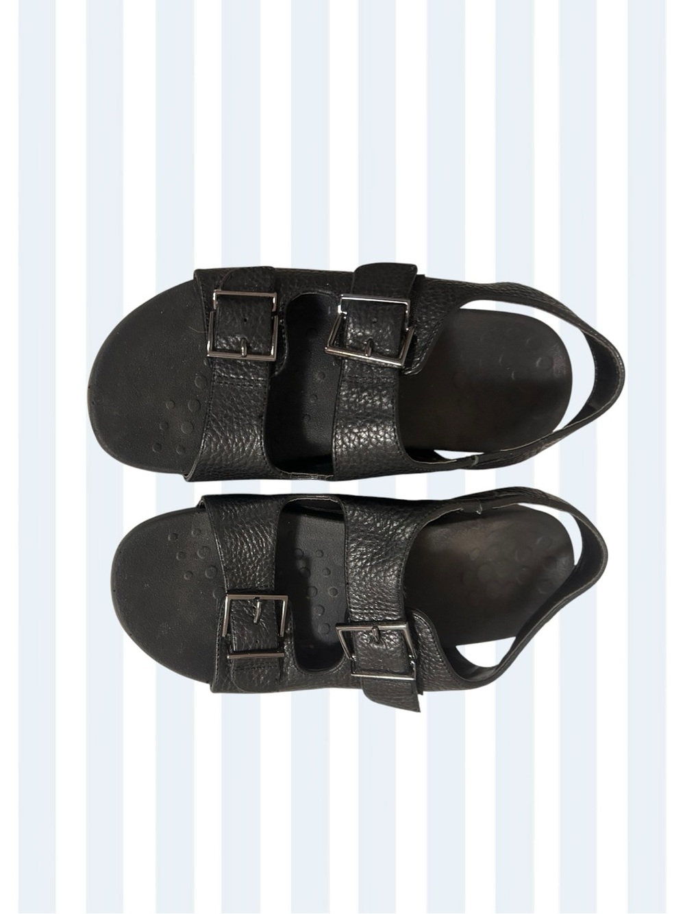 Vionic black pebble leather gray bottom Albie casual slip-on sandals Size 7